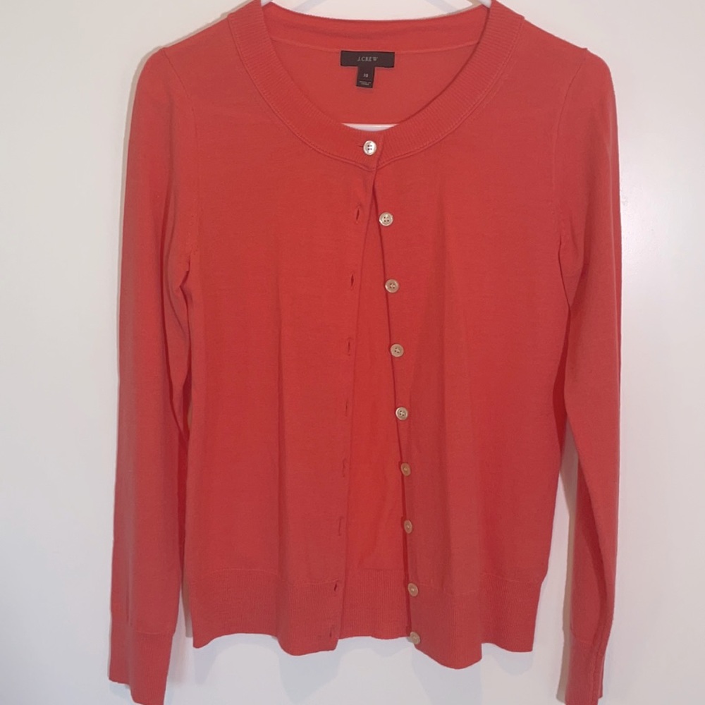 J. Crew Coral Merino Wool Button Up Sweater